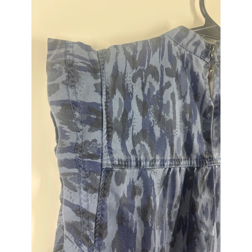 Anthropologie Jenee Blue Animal Print Tiered Babydoll Mini Dress Ruffle Sleeve S - Picture 6 of 6
